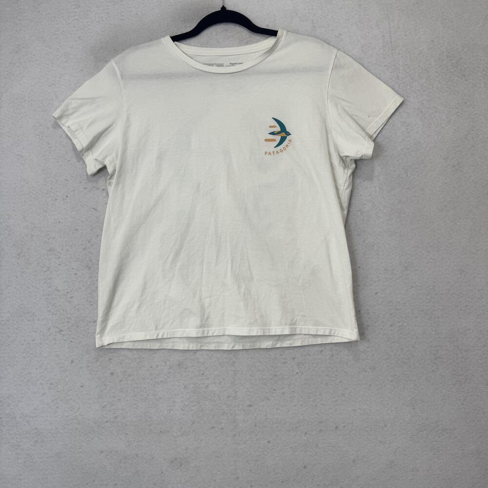Patagonia T-Shirt Womens Large White Organic Bird Graphic Short Sleeve Tee